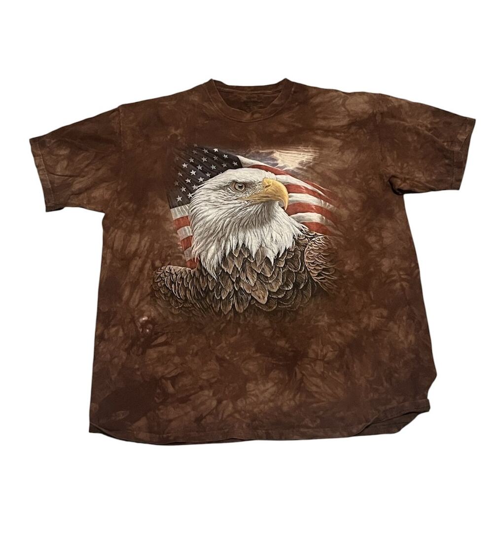 The Mountain Eagle American Flag USA Brown Graphic T-Shirt Cotton Men's 2XL